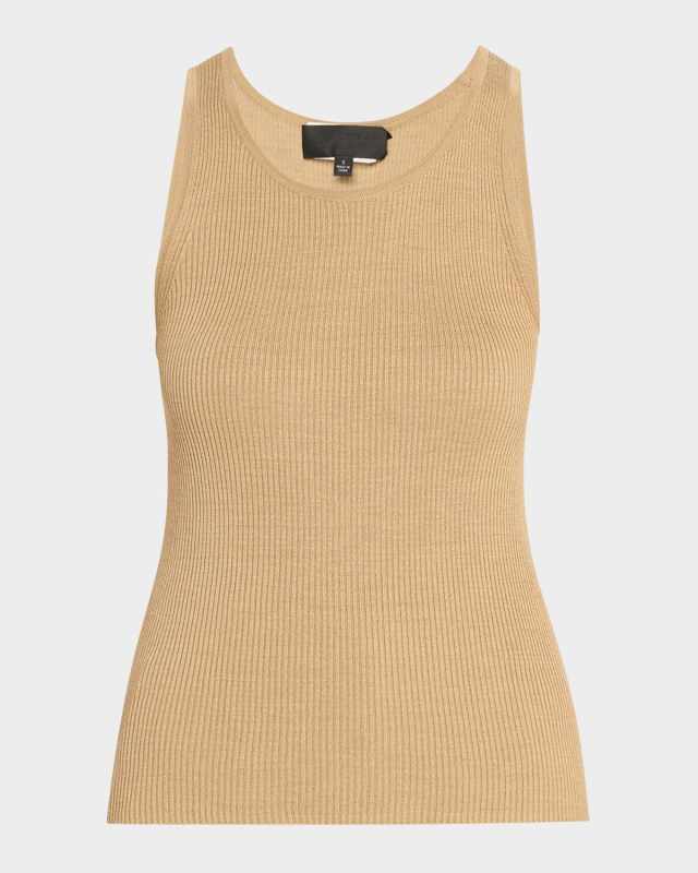 Lottie Scoop-Neck Tussah Silk Rib Tank Top